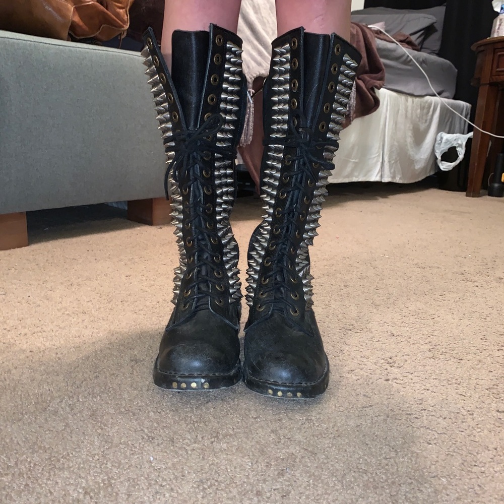 Jeffrey Campbell Spiked Black Leather Combat Boot